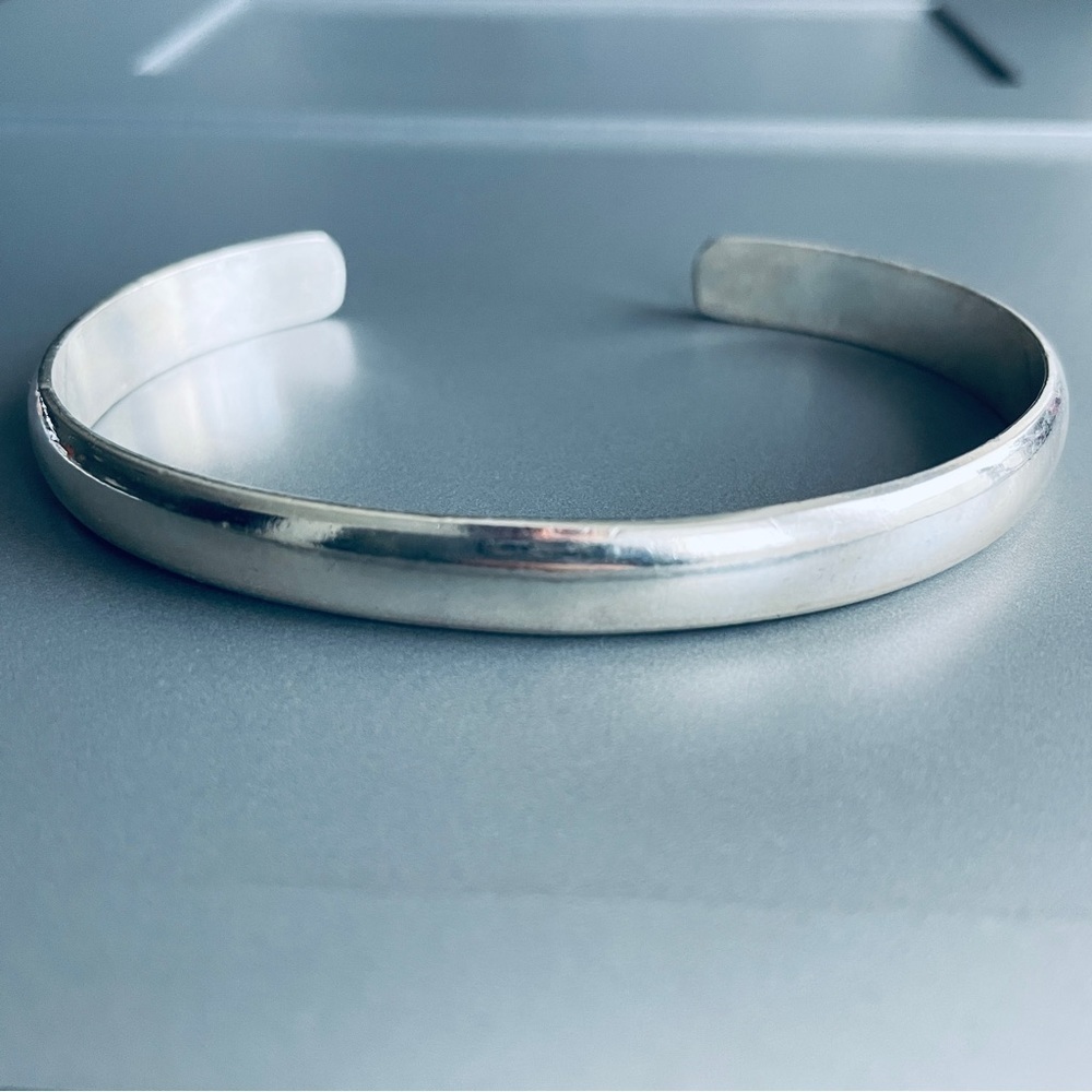 Vintage Modern Classic Sleek Rounded Sterling Silver Cuff Bracelet